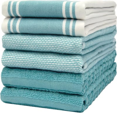 Grote katoenen keukenhanddoeken set van 6 - Absorberende vintage gestreepte theedoeken met ophanglus
