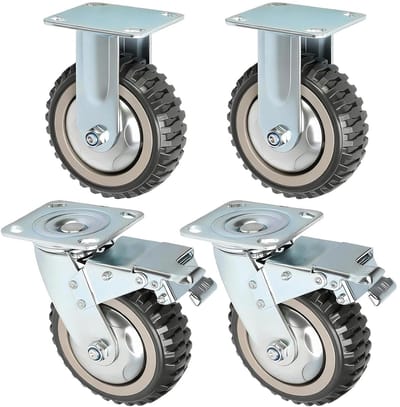 Zwenkwielen Set - Trolleywielen Rubber - Materiaal Verplaatsen - Offroad Bandontwerp - 15 cm - Zwart