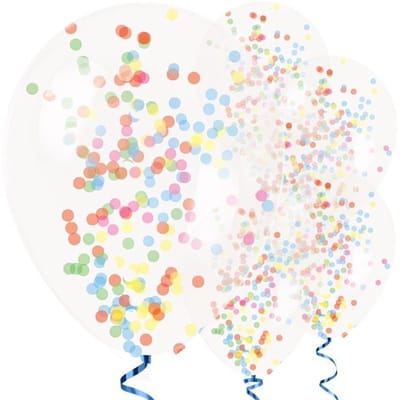 CONFETTI BALLONNEN MULTICOLOR - ZAKJE 6 STUKS - AMSCAN - BALLONNEN VERJAARDAG - CONFETTI BALLON AMSCAN