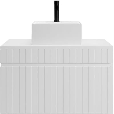 Vente-unique Wit gestreept hangmeubel voor badkamer met opbouwwastafel - 80 cm - SATARA