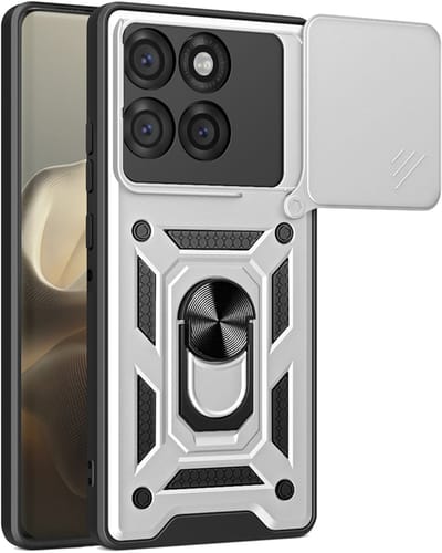 MobyDefend Hoesje - Geschikt voor Motorola Edge 60 Pro - Pantsercase Met Draaibare Ring - Zilvergrijs