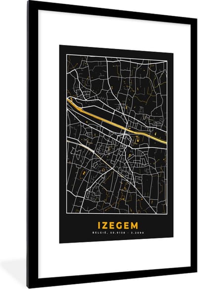 Fotolijst incl. Poster - Plattegrond - Stadskaart - Izegem - Goud - Kaart - 60x90 cm - Posterlijst