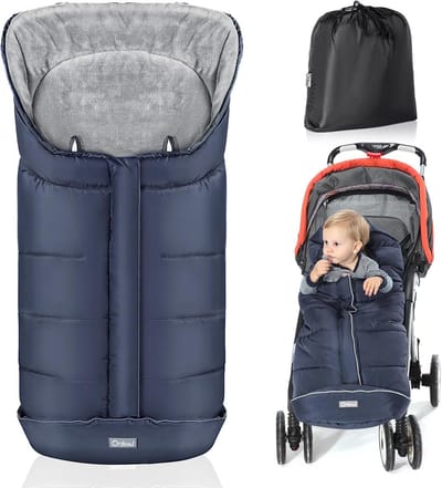 Universele Winter Voetenzak voor Kinderwagens en Draagzakken - Waterdicht, Windproof en Koudbestendig - Inclusief Kap en Opbergzak, Blauw