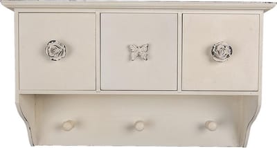 Clayre & Eef Wandkapstok 3 Haken 41x12x24 cm Wit MDF Bloemen