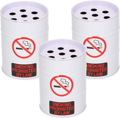 Set van 3x stuks kleine asbak met deksel wit 10 cm metaal - Fun asbakken