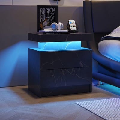LED Nachtkastje - MUVOE - Zwart Goud - 2 Lades - Meerkleurige Verlichting - Modern Design zwart