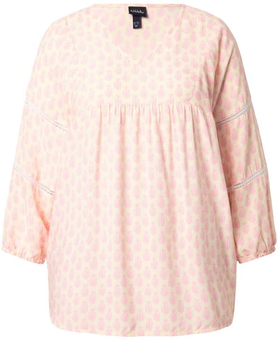Ulla Popken - Dames - Blouse cactus A-lijn 3/4-mouw kant - Lichtchampagne - Maat 42+