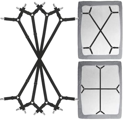 4 stuks - Lakenspanners - Verstelbaar - Lakensclips - Geschikt voor matrassen, matrasbeschermers, banken - Antislip elastische banden - Zwart