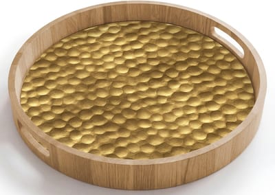 Dienblad rond 40x40 cm - Schootdienblad hout - Metaal - Dynamisch - Goud - Borrelplank rechthoek - Plateau houten dienbladen