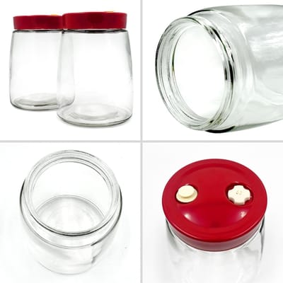 Famanu - Fermentatieglas – 1,4 l fermentatieglas met luchtslot – 2 stuks gaarglas met 1-weg ontluchtingsventiel voor kimchi-containers, kombucha- en zuurdesemglas