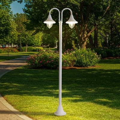 Lindby Madea buitenlamp, wit, 2-lamps, 213 cm, E27, IP44