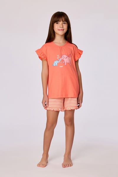 Woody pyjama meisjes/dames - koraalrood - olifant - 261-10-PSG-S/427 - maat 152