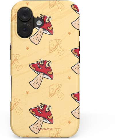 Casetastic hoesje geschikt voor Apple iPhone 16 - MagSafe - Dubbellaagse bescherming - Vrolijke Paddestoel - Fashion Case - Beige Bordeaux