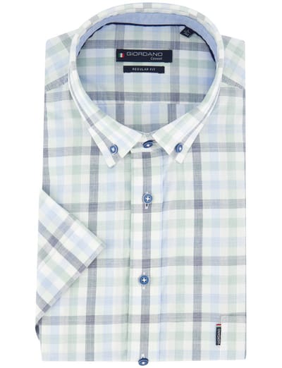Overhemd Giordano groen blauw geruit met borstzak