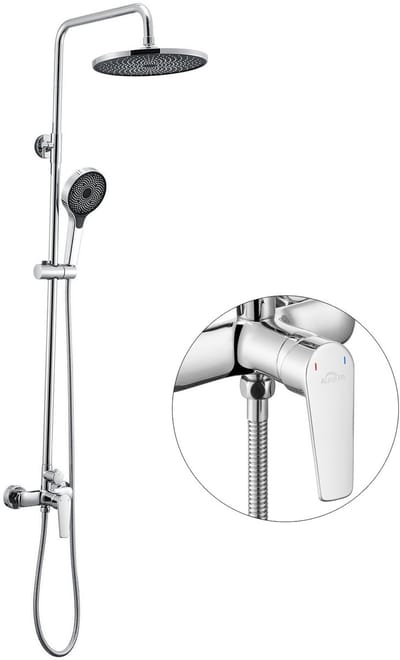 Auralum Max Compleet Douchesysteem - Badkamerkraan - Regendouche en Handdouche - Douchekolom - Verstelbare Hoogte 90-139 cm - Wandmontage - Chroom