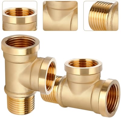1/2 Inch Messing T-Stuk DN15 - 2 Stuks Schroefdraadfitting IGxIGxAG 90° Wateraansluiting, Geschikt voor Drinkwater