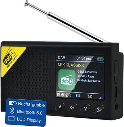 DAB+ Digitale Radio met Bluetooth, Draagbaar met Oplaadbare Batterij en Kleurenscherm
