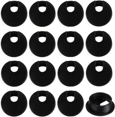 Set van 16 ronde kabeldoorvoeren voor bureau en tafel - Zwarte plastic kabelgrommet van 35 mm voor een nette afwerking in kantoor en werkruimte