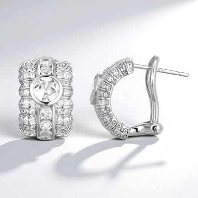 Cavill - Zilveren Oorbellen met Witte Topaas en Zirkonen - 925 Sterling Zilver - 2,09 ct - Elegante Rond Geslepen Edelstenen Met Klapsluiting