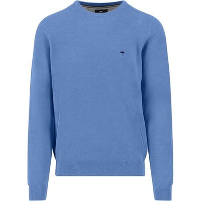 Fynch-Hatton Trui Fine Texture O-Neck Cotton Crystal Blue / male
