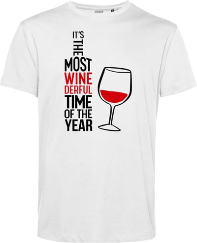 T-shirt Most Wonderfull Wine | Foute Kersttrui Dames Heren | Kerstcadeau | Kerstpakket | Wit | maat XS