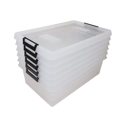Opbergbox – Opbergdoos – Clipbox – Opbergbox met deksel – Set van 6 stuks – 9 Liter – Transparant – Stapelbaar – Met handvaten – 39x28x12