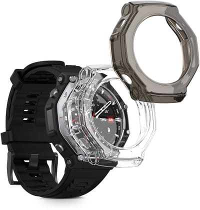 kwmobile 2x Hoes voor geschikt voor Huami Amazfit T-Rex 3 - Siliconenhoes voor sporthorloge transparant / zwart