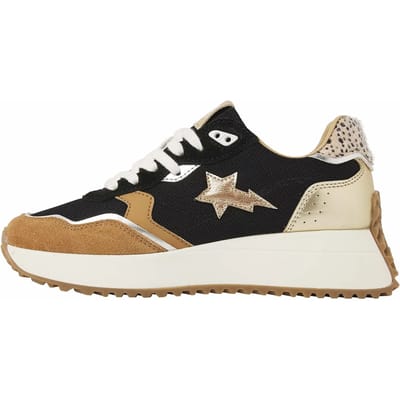 British Knights - Fable Dames Sneakers Laag - Maat 37 - Zwart/Zand/Goud/Panterprint - Vrouwen Schoenen