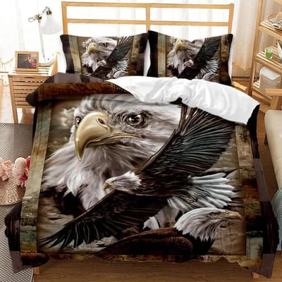Amerikaanse Zeearend Patriot Verenigde Staten Vlag Dekbedovertrek Dier Wilde Arend Beddengoed Set Amerikaanse Vlag King Queen Polyester Dekbedovertrek EU Single 135x200cm