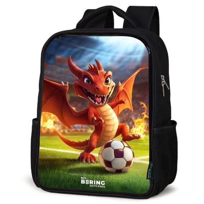 NoBoringSuitcases.com® - Rugzak zwart - Schooltas jongen & meisje - Rode draak voetbalt in zonnig stadion - Rugtas voor school - Boekentas kind - Schoolrugzak - Kinderrugzak