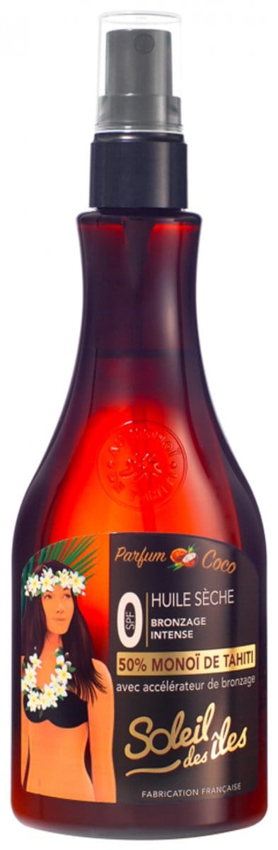 Soleil des Îles Coconut Dry Oil SPF 0 – Tanversneller met 50% Monoï – Sneller Bruinen – Hydraterende Droge Olie – Kokosgeur