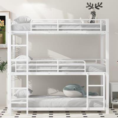 Intebiki kinderbed - stapelbed - 90x200cm - Driepersoons stapelbed - Metalen bedframe - Geschikt voor kinderen, tieners en volwassenen - Wit - Matras niet inbegrepen
