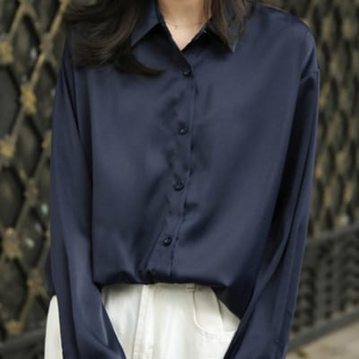 Chemise Blanche Haut Rétro pour Femme Chemise Suspendue Satin Soyeux Coupe Ample, Professionnel XL bleu royal