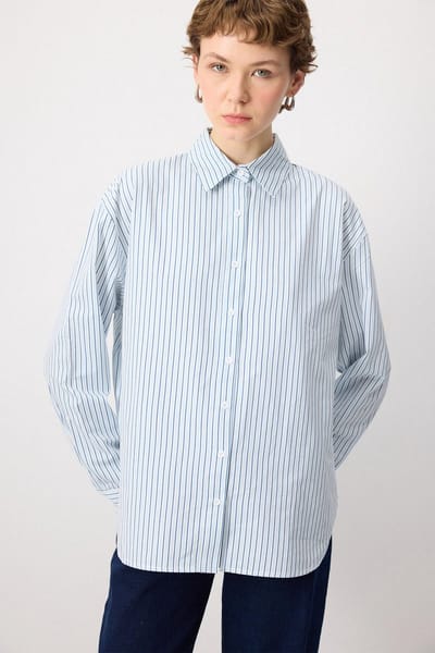 Touché Privé - Oversized gestreepte blouse - Blauw - Dames