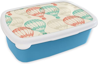 Broodtrommel Blauw - Lunchbox - Brooddoos - Vintage - Luchtballon - Kind - Design - 18x12x6 cm - Kinderen - Jongen