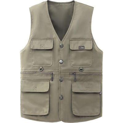 Heren Gilet Enkelrijig V-hals Werkkleding Stijl Vest met Meerdere Zakken Effen Kleur Vis- Foto Vest Jas L