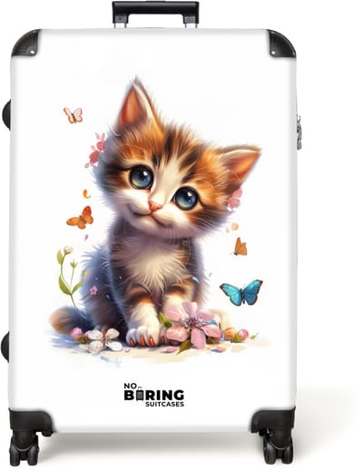 NoBoringSuitcases.com® - Koffer groot - Reiskoffer lichtgewicht - Portret van een kitten omringd door vlinders - Rolkoffer met 4 wielen - Grote trolley XL - 98 liter bagage