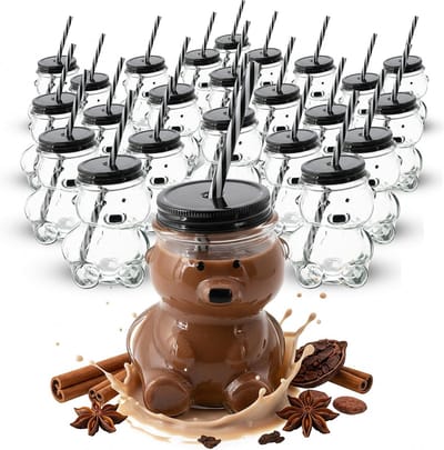Novaliv 24x bekers glühwein 300 ml Gepersonaliseerde kerstmok met drinkrietje - beer als glühweinmok - mok met berenmotief Kerstboom Kerstmokken handwarmermokken