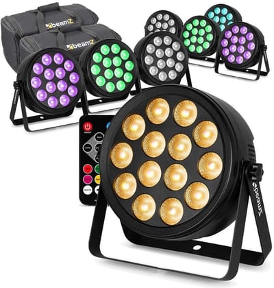 BeamZ set van 8 BCC165 LED PAR in flightbags - 14x 4W RGBAW-UV LED’s - Inclusief afstandsbediening