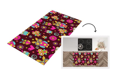 Keukenloper - Loper keuken - Meisjes - Uil - Chocolade - Patronen - 120x60 cm - Keukenloper vinyl