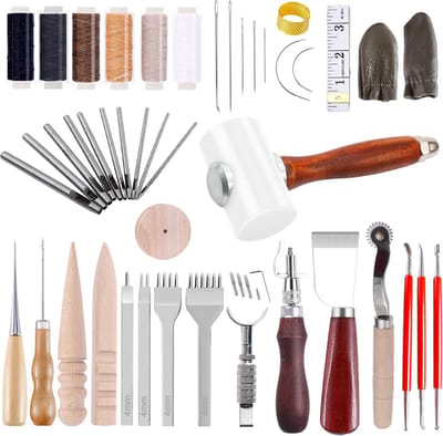 Candala Lederen gereedschapsset lederen gereedschapsset voor lege verwerking handgereedschap couture leer handgemaakt handnaaien DIY lederen handkit uitrusting set om te naaien stansen carving zadel leeg kunstwerk