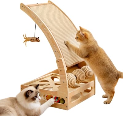 Verticale Krabpaal - Kattenmeubel Speelboom - Katten Verrijken - Met Labyrint Bal - 61 x 32 x 32 cm - Natuurlijk