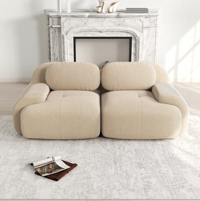 DESMIU Zitbank 208 Cm - Modulair En Frameloos Met Gebogen Armleuningen En Antislip Onderzijde - Voor Woonkamer Slaapkamer En Thuisbioscoop - Corduroy Beige