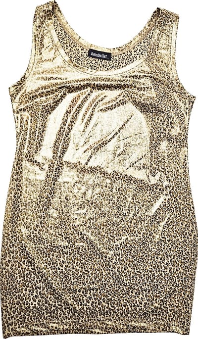 Jurk - Maat L/XL - Feest glitter kort jurkje mini tuniek panterprint goud geel glitters