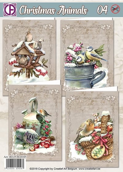 Kaartenpakket - Christmas Animals 04 - Voor het maken van 4 prachtige 3D-wenskaarten - Gratis verzonden - RE2530-0105