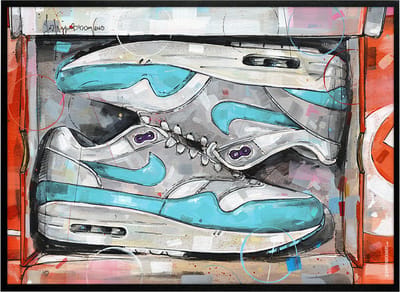 Sneaker print shoebox OG aqua purple 71x51 cm *ingelijst & gesigneerd
