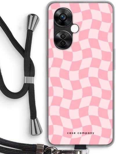 Case Company® - Hoesje met koord geschikt voor OnePlus Nord CE 3 Lite hoesje met Koord - Grid Roos - Telefoonhoesje met Zwart Koord - Bescherming aan alle Kanten en Over de Schermrand