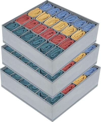CLORD Opbergdozen, 3 stuks, 24 vakken, lade-organizer, opvouwbare kledingkastorganizer voor ondergoed, sokken, stropdassen, riemen en meer