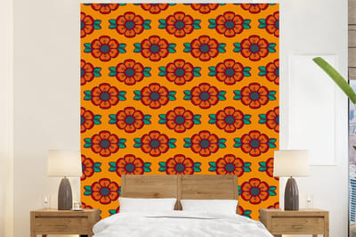 Behang - Fotobehang Design - Retro - Rozen - Oranje - Breedte 225 cm x hoogte 280 cm