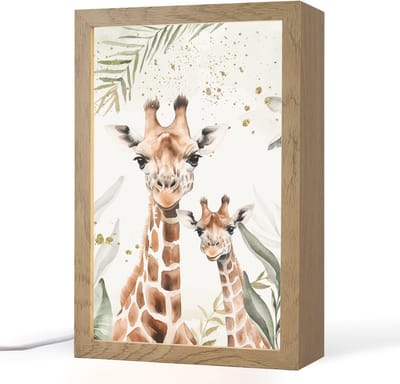 Nachtlampje 20x30 cm - Kinder lampje - Giraffe - Bladeren - Kinderen - Dieren - Jungle - Tafellamp kinderkamer - Slaapkamer lamp - Bedlamp kinderen - Kinderlampje stopcontact - Wandlamp babykamer - Nachtlampjes